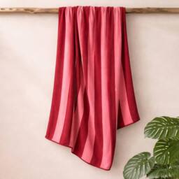 Misona Extra Large Striped Beach Towel - 100% Cotton in Red - thumbnail 2