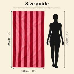 Misona Extra Large Striped Beach Towel - 100% Cotton in Red - thumbnail 4
