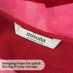 Misona Extra Large Striped Beach Towel - 100% Cotton in Red - thumbnail 7