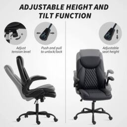 SPETLEK PU Leather Office Desk Chair in Black - Size: 0.6m2 - thumbnail 5