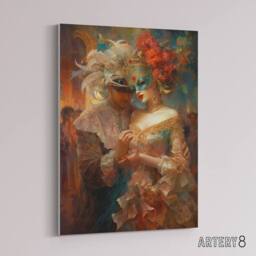 "Artery8 Venetian Masked Ball Romantic Canvas Wall Art Print - Size: W18"" x H24""" - thumbnail 2