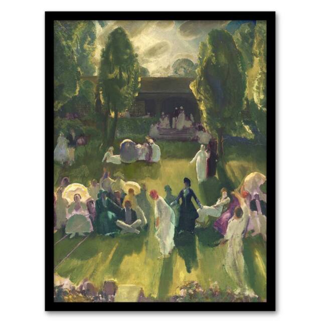 Artery8 George Bellows Tennis at Newport Painting Detail Framed Wall Art Print in Green - Size: A4 - image 1