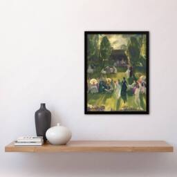 Artery8 George Bellows Tennis at Newport Painting Detail Framed Wall Art Print in Green - Size: A4 - thumbnail 4