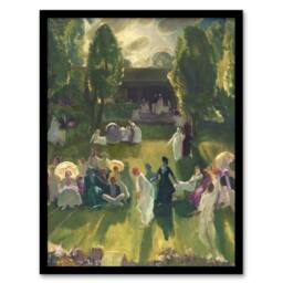 Artery8 George Bellows Tennis at Newport Painting Detail Framed Wall Art Print in Green - Size: A4 - thumbnail 1