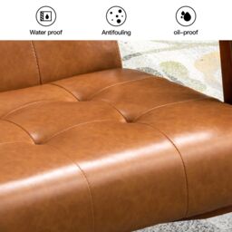 HomeMiYN Faux Leather Armchair, Vintage-Style Chair with Solid Wood Legs, Modern Faux Leather Chair for Living Room Bedroom in Orange - thumbnail 3