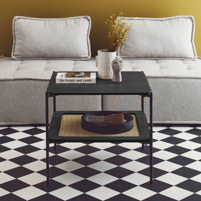 sweeek Square coffee table with wood effect & cane in Black - image 1
