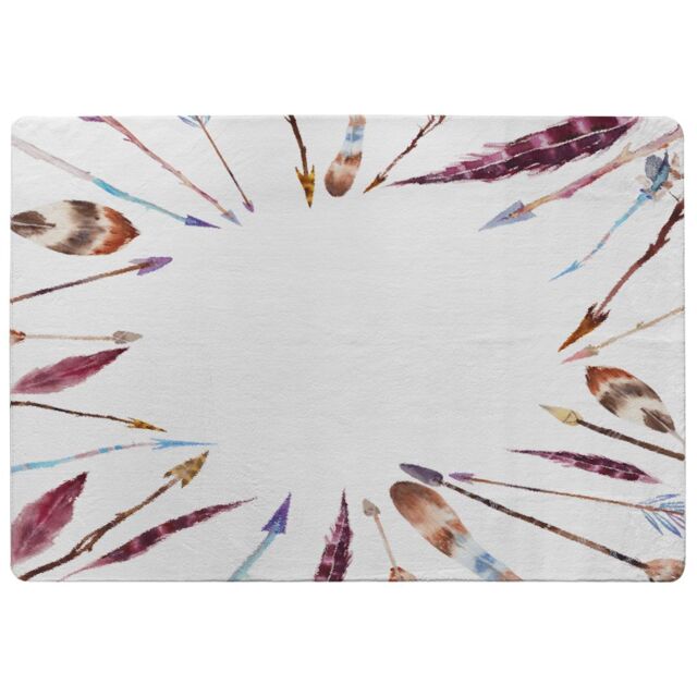 Benjamin Tate Design Watercolor Boho Chic With Feathers & Arrows Rug in Natural - Size: Large - image 1