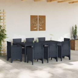 Berkfield Home 9 Piece Garden Dining Set with Cushions Anthracite Poly Rattan - thumbnail 3