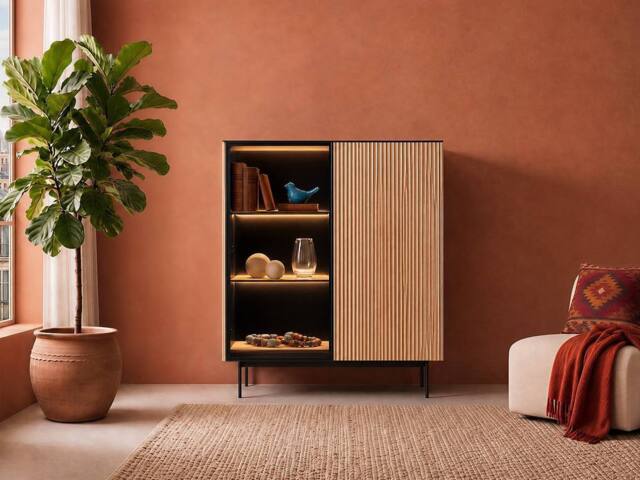 Vente-unique 2-Door Display Cabinet With Leds In MDF & Smoked Glass - H. 127 Cm in Black - image 1