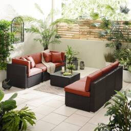 FurnitureboxUK Orlando 6 Seat Modular Outdoor Garden Rattan Sofa in Terracotta - thumbnail 5