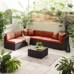 FurnitureboxUK Orlando 6 Seat Modular Outdoor Garden Rattan Sofa in Terracotta - thumbnail 4