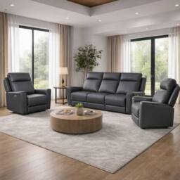 Aspire Rivington Real Leather Power Recliner 3+1+1 Sofa Set with USB Charging in Charcoal - thumbnail 1