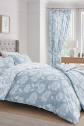 Dreams & Drapes 'Chrysanthemum' Easy Care Duvet Cover Set in Blue - Size: Super King - thumbnail 5