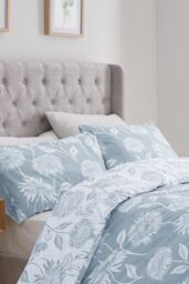 Dreams & Drapes 'Chrysanthemum' Easy Care Duvet Cover Set in Blue - Size: Super King - thumbnail 2