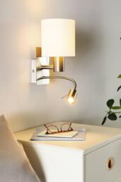 Eglo Pasteri Satin Nickel Metal & Fabric Wall Light With Integrated LED Adjustable Reading Light in White - thumbnail 2
