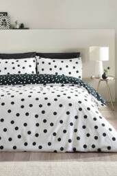Catherine Lansfield 'Polka Dot' Reversible Duvet Cover Set in Black - Size: King