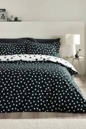 Catherine Lansfield 'Polka Dot' Reversible Duvet Cover Set in Black - Size: King - thumbnail 2