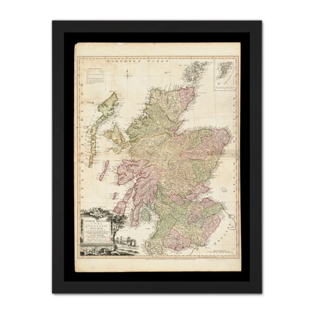 "Artery8 Wall Art Print Kitchin 1778 Map Scotland Counties North Britain Large Framed Wall Décor Art in Light Oak - Size: W18"" x H24""" - image 1