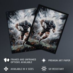 "Artery8 Wall Art Print Rugby Forward Powering Through Action Artwork For Him Rugby Fan Man Cave Poster in Grey - Size: W24"" x H32""" - thumbnail 2
