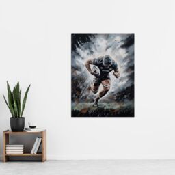 "Artery8 Wall Art Print Rugby Forward Powering Through Action Artwork For Him Rugby Fan Man Cave Poster in Grey - Size: W24"" x H32""" - thumbnail 4