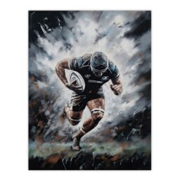 "Artery8 Wall Art Print Rugby Forward Powering Through Action Artwork For Him Rugby Fan Man Cave Poster in Grey - Size: W24"" x H32""" - thumbnail 1