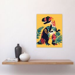 "Artery8 Boho Botanical Pattern T Rex Dinosaur Design Wall Art Print in Yellow - Size: W24"" x H32""" - thumbnail 4