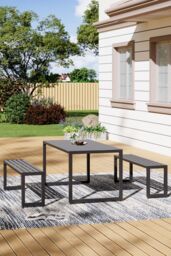 Living and Home 3Pcs Outdoor Garden Dining Table and Chairs Set - thumbnail 2