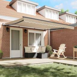 Berkfield Home Manual Retractable Awning Beige 400x300 cm - thumbnail 1