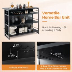 Costway Industrial Wine Bar Cabinet 4 Tiers Kitchen Storage Sideboard Kitchen Island with Glass Holders in Black - thumbnail 6