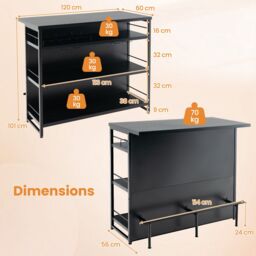Costway Industrial Wine Bar Cabinet 4 Tiers Kitchen Storage Sideboard Kitchen Island with Glass Holders in Black - thumbnail 2