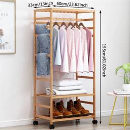 SPETLEK Bamboo Clothes Rail Garment Clothes Rack Hanging in Brown - Size: 500mm - thumbnail 2
