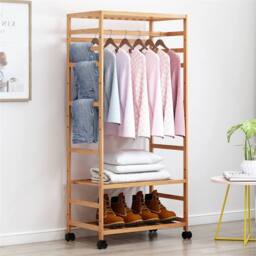 SPETLEK Bamboo Clothes Rail Garment Clothes Rack Hanging in Brown - Size: 500mm