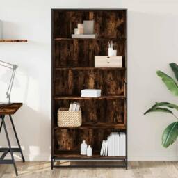 Berkfield Home Modern Bookcase Smoked Oak 80.5x35x170.5 cm Engineered Wood in Brown - thumbnail 1
