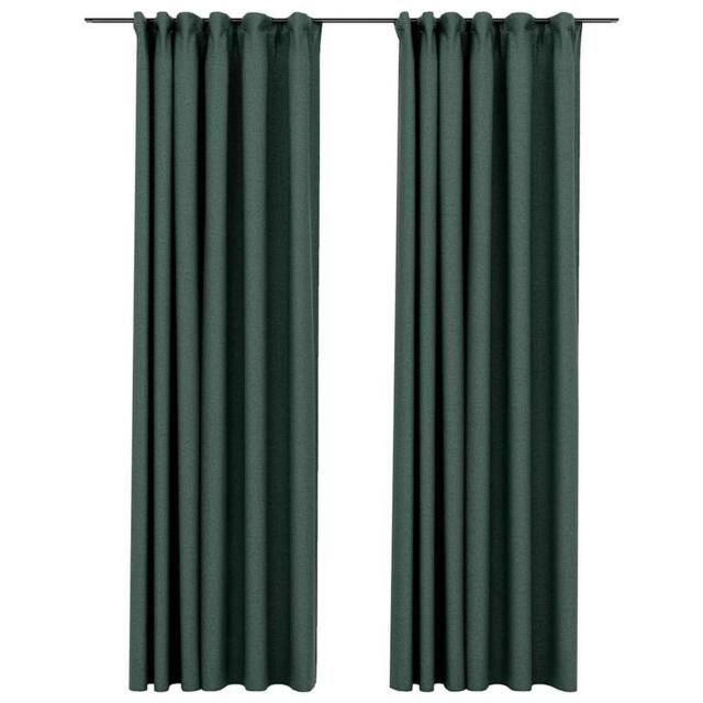Berkfield Home Linen-Look Blackout Curtains with Hooks 2 pcs Green 140x245 cm - image 1
