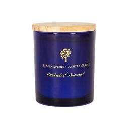 Nicola Spring 130g Patchouli & Rosewood Soy Wax Candle - Sweet Creamy Scented Glass in Blue