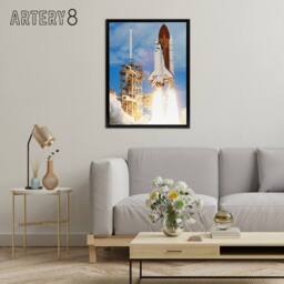 "Artery8 NASA Space Shuttle Discovery Rocket Launch Framed Canvas Wall Art Print in Blue - Size: W18"" x H24""" - thumbnail 3