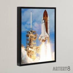 "Artery8 NASA Space Shuttle Discovery Rocket Launch Framed Canvas Wall Art Print in Blue - Size: W18"" x H24""" - thumbnail 2
