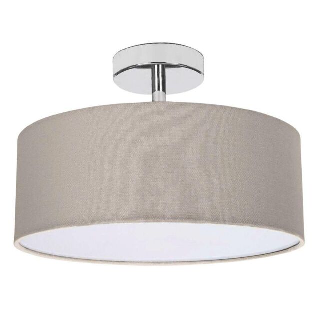 Happy Homewares Contemporary Textured Linen Fabric Semi Flush Ceiling Light Fixture in Grey - image 1