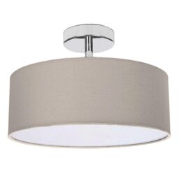 Happy Homewares Contemporary Textured Linen Fabric Semi Flush Ceiling Light Fixture in Grey