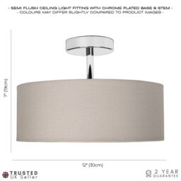 Happy Homewares Contemporary Textured Linen Fabric Semi Flush Ceiling Light Fixture in Grey - thumbnail 7