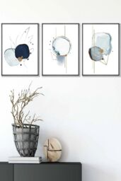 ARTZE Abstract Blue Winter Moods Angel Framed Wall Art - Medium in Dark Grey - Size: W45 cm x H62 cm x D20mm