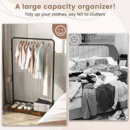 KORVIXA Industrial Pipe Style Rolling Garment Rack Clothes Rack in Brown - Size: 900mm - thumbnail 4