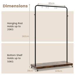 KORVIXA Industrial Pipe Style Rolling Garment Rack Clothes Rack in Brown - Size: 900mm - thumbnail 2