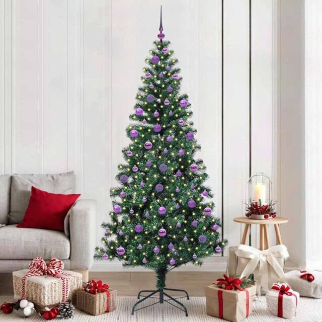 Berkfield Home Artificial Pre-lit Christmas Tree Green 210 cm PVC & Metal - image 1