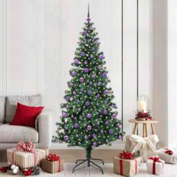 Berkfield Home Artificial Pre-lit Christmas Tree Green 210 cm PVC & Metal