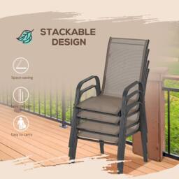 OUTSUNNY Set of 4 Garden Dining Chair Set Outdoor w/ High Back, Beige in Dark Grey - Size: 4 Pack - thumbnail 5