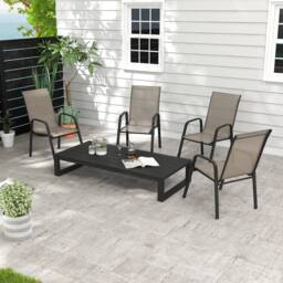 OUTSUNNY Set of 4 Garden Dining Chair Set Outdoor w/ High Back, Beige in Dark Grey - Size: 4 Pack - thumbnail 1