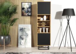 Creative Furniture Harmony Loft Display Cabinet 175cm - Loft-Inspired Storage with Rustic, Oak & Black Matt Doors - thumbnail 2
