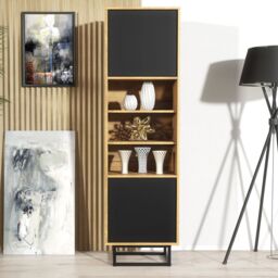 Creative Furniture Harmony Loft Display Cabinet 175cm - Loft-Inspired Storage with Rustic, Oak & Black Matt Doors - thumbnail 1