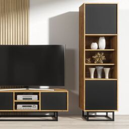 Creative Furniture Harmony Loft Display Cabinet 175cm - Loft-Inspired Storage with Rustic, Oak & Black Matt Doors - thumbnail 4